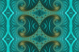 Teal Gold Fractal Pattern Wallpaper