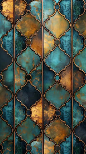 Teal Gold Patterned Wall Panel Wallpaper