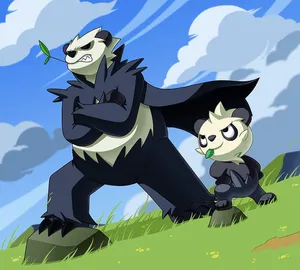 Teamed Up Pangoro And Pancham Wallpaper