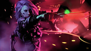 Techno Woman In Gunfight Wallpaper