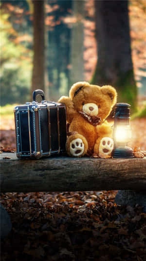 Teddy Bear Adventure Suitcase Forest Wallpaper