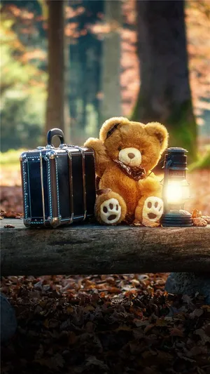 Teddy Bear Adventure Suitcase Forest Wallpaper