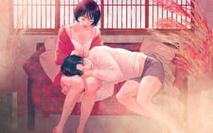 Tender Moment Between Couple Illustration Wallpaper