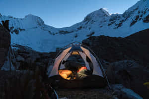 Tent Snowy Mountain Wallpaper