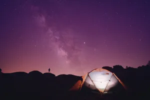 Tent Starry Violet Sky Wallpaper