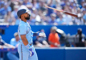 Teoscar Hernandez Bat Flip Baseball Action Wallpaper