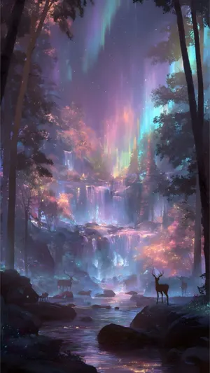 Terrasen Magical Forest Waterfall Wallpaper