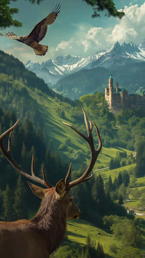 Terrasen Wildlife And Castle Wallpaper