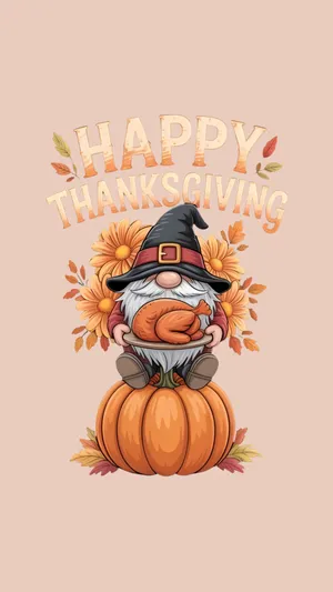 Thanksgiving Gnome Sitting On Pumpkin Wallpaper