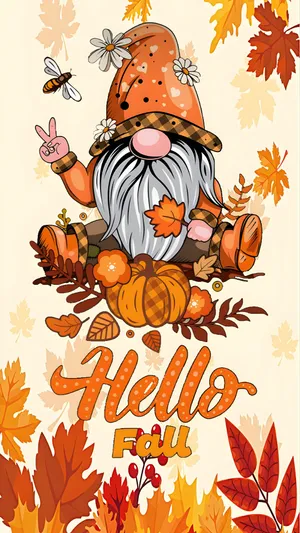 Thanksgiving Gnome With Fall Leaves Wallpaper
