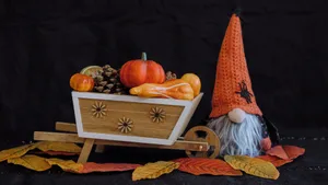 Thanksgiving Gnome With Harvest Wagon Wallpaper