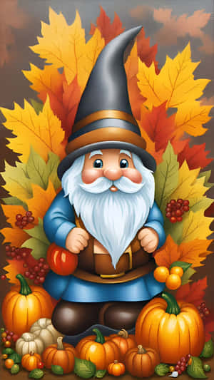 Thanksgiving Gnome With Pumpkins Wallpaper
