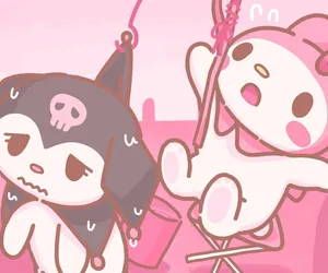 The Adorable Duo: Kuromi And My Melody Together Wallpaper