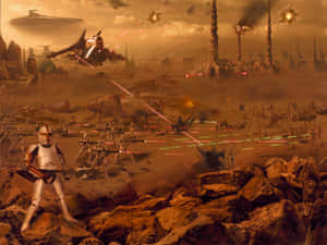 The Battle Of Geonosis During The Clone Wars Wallpaper