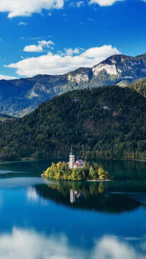 The Church In Lake Bled Vertical Photo Wallpaper