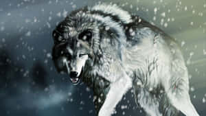 The Commanding Alpha Wolf Stands At The Edge Of The Forest, Staring Fiercely Across The Landscape. Wallpaper