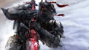 The Dark Knight Of Ffxiv Brandishing His Fearsome Sword Under A Moonlit Sky. Wallpaper