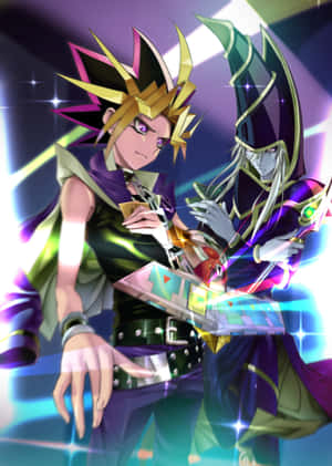 The Dark Magician Confidently Poses For Battle In A Vibrant, Magical Scene. Wallpaper