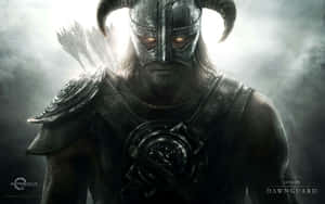 The Dovahkiin, Dragonborn Warrior, Harnessing The Power Of The Thu'um Against A Mighty Foe Wallpaper