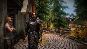 The Dovahkiin Preparing For Battle In The Epic World Of Skyrim Wallpaper