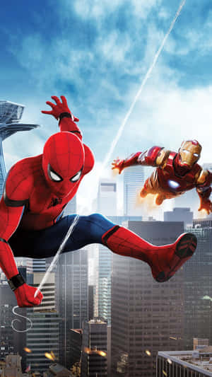 The Dynamic Duo Of Iron Man And Spider-man Team Up Wallpaper