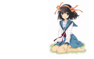 The Eccentric Haruhi Suzumiya In A Captivating Pose Wallpaper