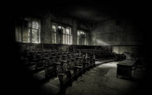 The Eerie Silence Of A Dimly Lit, Deserted Classroom. Wallpaper