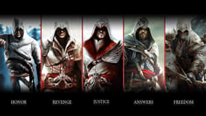 The Epic Gathering Of Assassin's Creed Iconic Heroes Wallpaper