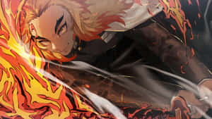 The Fierce Flame Hashira, Kyojuro Rengoku, In Action Wallpaper