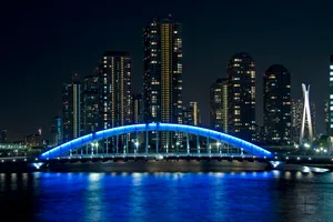 The Glowing Blue Eitai Bridge In Tokyo, Japan Wallpaper