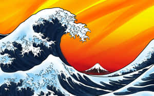 The Great Wave Orange Sky Wallpaper