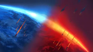 The Heroes Of Mass Effect Legendary Edition In A Stunning Galactic Backdrop. Wallpaper