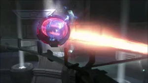 The Iconic 343 Guilty Spark Floating Effortlessly In The Darkness Of A Sci-fi-themed Background. Wallpaper