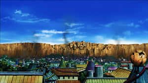 The Iconic Naruto Village Surrounded By Beautiful Nature In Shades Of Orange Wallpaper