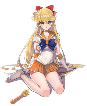 The Iconic Sailor Venus In Her Classic Costume, Ready For Battle Wallpaper