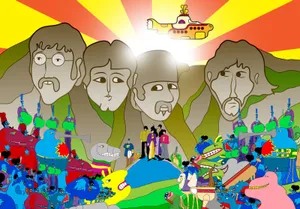 The Iconic Yellow Submarine In An Ocean Adventure Wallpaper