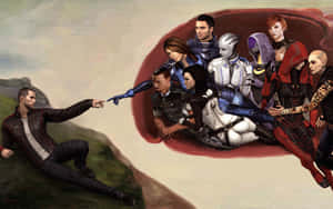 The Intergalactic Crew Of Mass Effect Characters Wallpaper