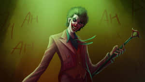 The Joker Flaunting His Notorious Sinister Grin In A Comic Setting Wallpaper