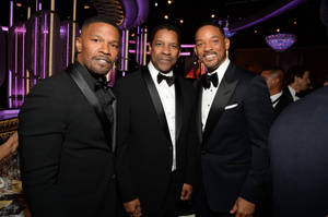 The Legendary Jamie Foxx With Will Smith And Denzel Washington Wallpaper