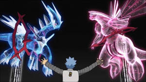 The Legendary Pokémon Dialga And Palkia Clash In A Spectacular Battl Wallpaper