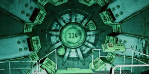 The Lone Wanderer Exploring The Vast Wasteland, United By The Iconic Vault Boy's Guidance. Wallpaper