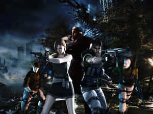 The Main Characters Of Resident Evil Stand Ready For Action In A Group Shot Wallpaper