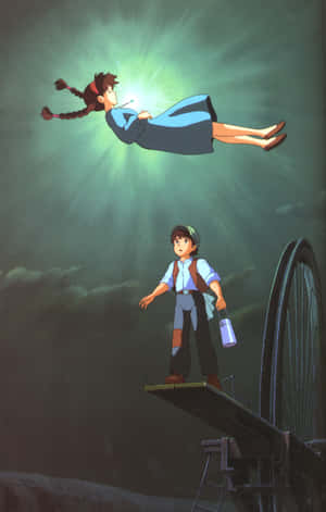 The Majestic Laputa Castle Hangs In The Sky, With Its Vibrant Colors And Intricate Designs. Wallpaper