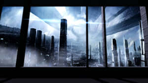 The Majestic Mass Effect Citadel Soars Above A Futuristic City Skyline. Wallpaper