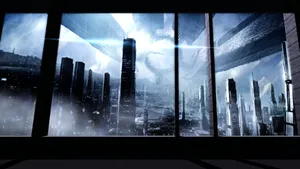 The Majestic Mass Effect Citadel Soars Above A Futuristic City Skyline. Wallpaper