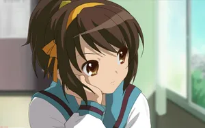 The Melancholy Of Haruhi Suzumiya Cast Against A Magical Background Wallpaper