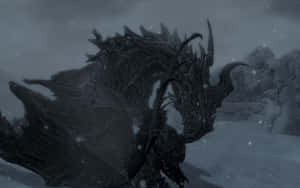 The Mighty Alduin, World-eater In Action In The Elder Scrolls V: Skyrim. Wallpaper