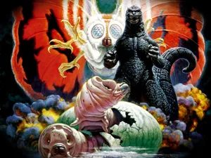 The Mighty Classic Godzilla Roaring In The Cityscape Wallpaper