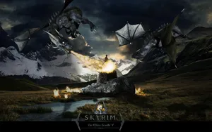 The Mighty Dragonborn In Action Wallpaper