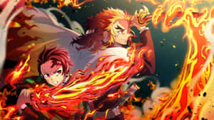 The Mighty Flame Hashira, Kyojuro Rengoku, In Action Wallpaper